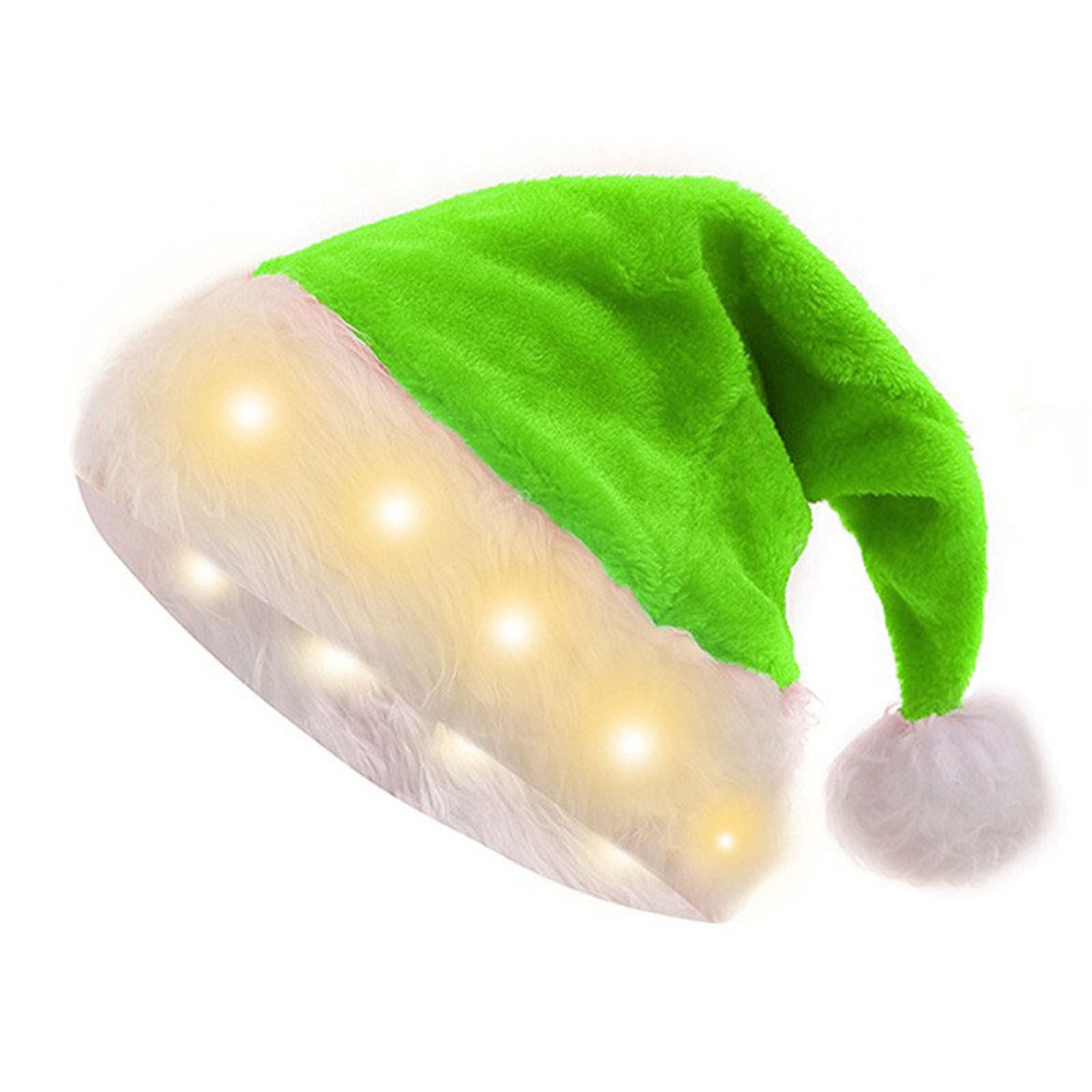 Yyuenw Glowing Santa Hat, Santa Hat for Adults, Unisex Velvet Comfort Green Christmas Hats for Christmas New Year Festive Holiday Party Supplies
